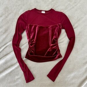 Wild Fable Women's Mesh to Velvet Velour Long Sleeve Party Top
